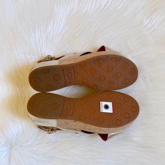 UGG Shoshana Metallic Light Gold Wedge Sandals - Picture 7 of 7